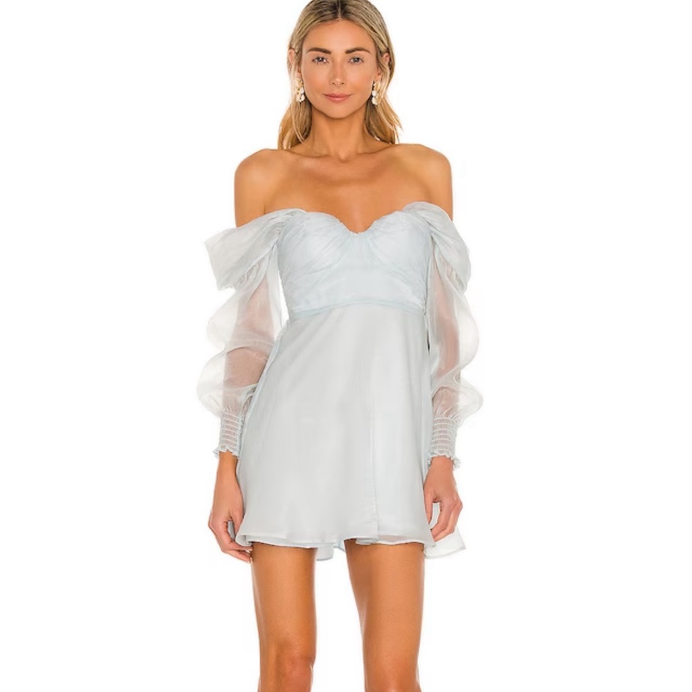 x REVOLVE Burna Mini Dress in Pale Blue